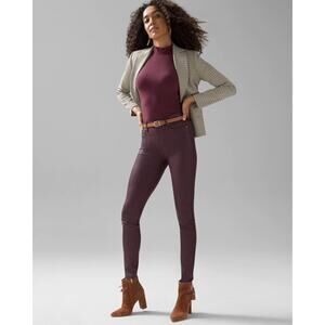 White House Black Market high rise skinny coated denim pants black cherry sz 6